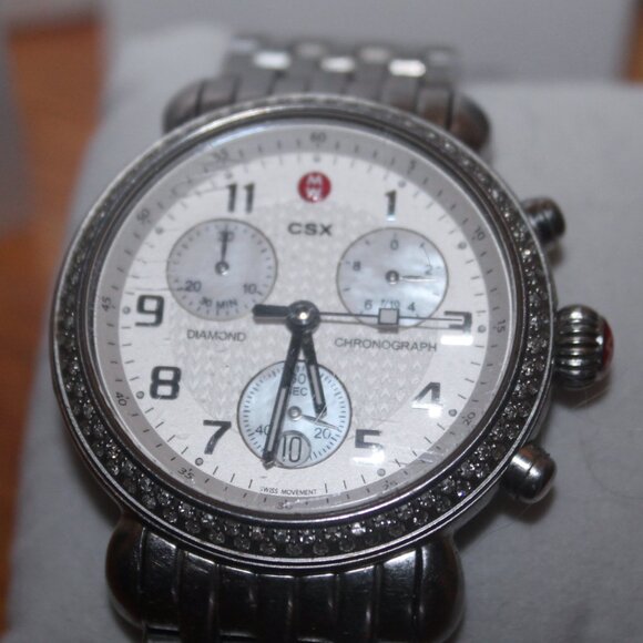 $1845 Michele CSX Diamond Bezel Chronograph Watch w Box Extra Links & Batteries - Picture 4 of 10